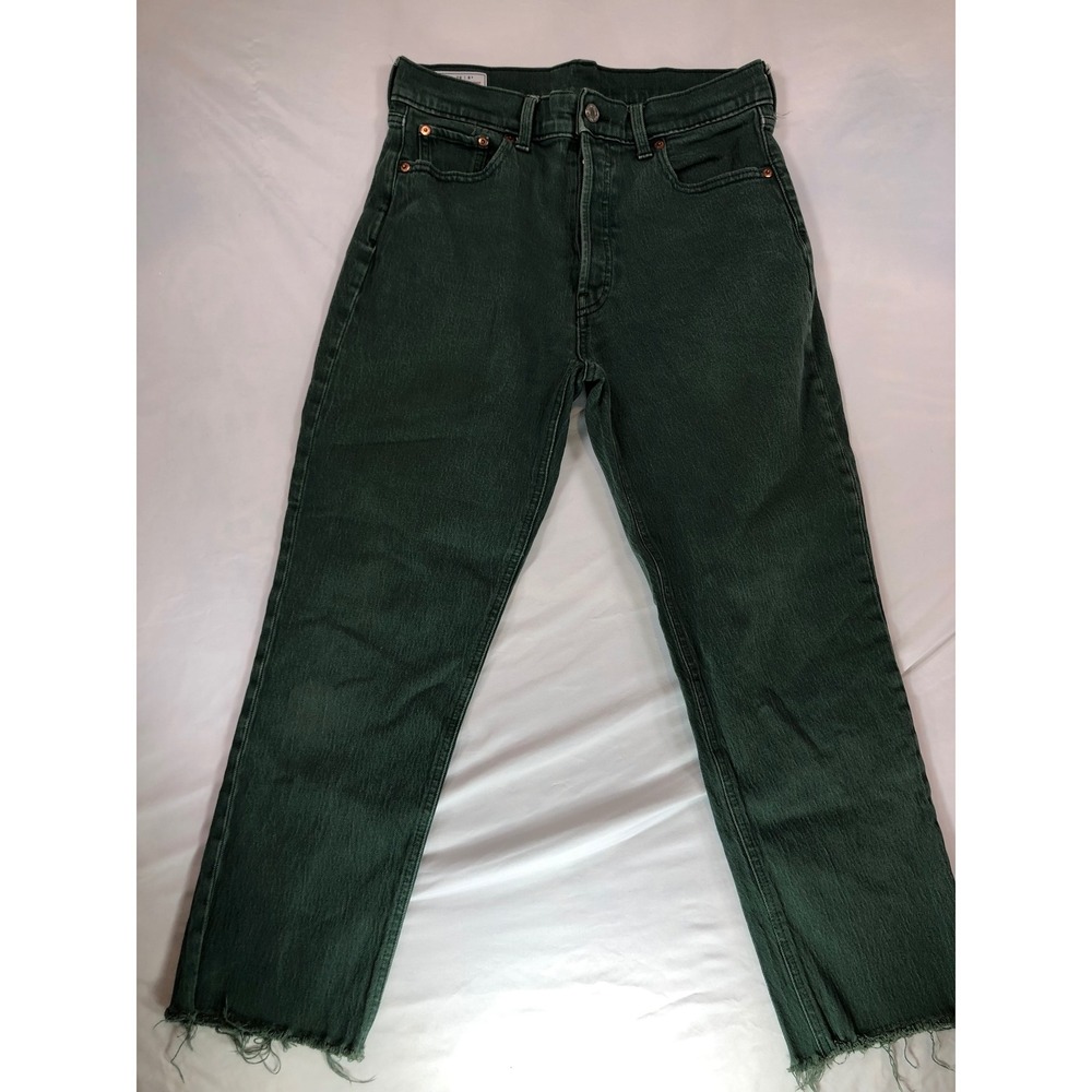 Gap Cheeky Straight High Rise Green Button Fly Raw Hem Jeans 29 8s Short